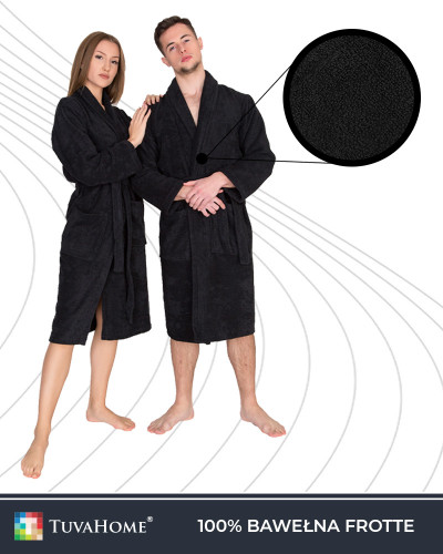 Czarny szlafrok bawełniany frote dla mężczyzn i kobiet S-5XL