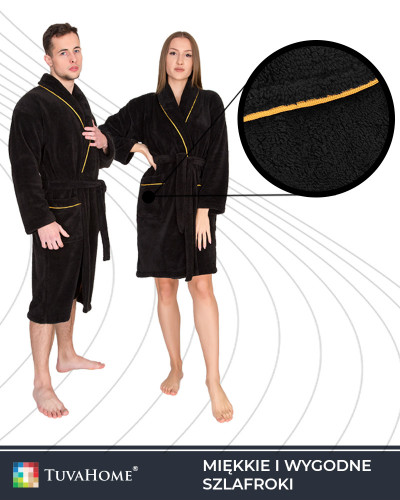 Elegancki czarny szlafrok dla mężczyzn i kobiet Imperial 3 rozmiary