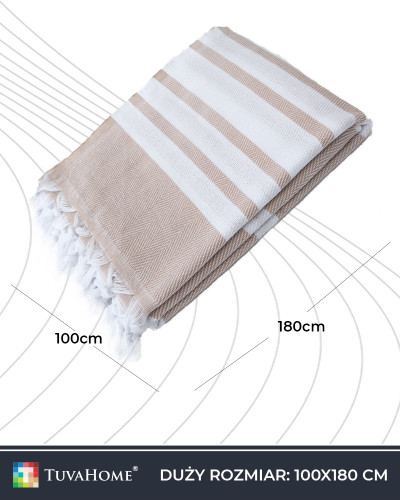 Ręcznik Hamam 100x180 cm z frędzlami beżowy
