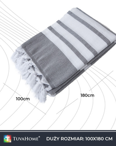 Ręcznik Hamam 100x180 cm z frędzlami szary