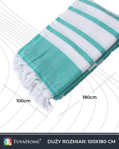 Ręcznik Hamam 100x180 cm z frędzlami turkusowy