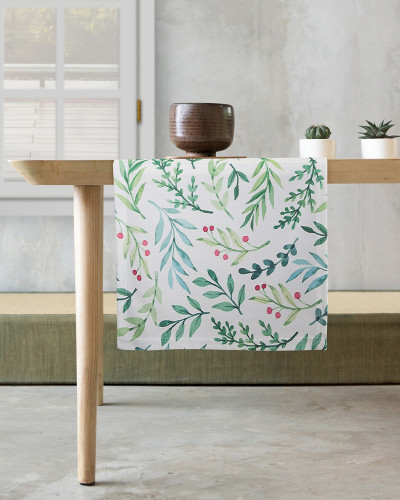 Bieżnik stołowy wzór zielone liście - Floral 40x140cm