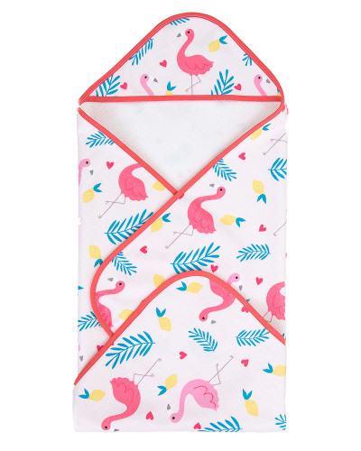 Ręcznik z kapturkiem dla dzieci w różowe flamingi 75x75cm