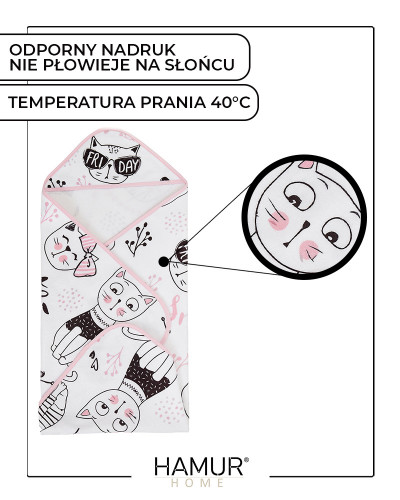 Ręcznik niemowlęcy z kapturkiem w kotki 75x75cm So Cute