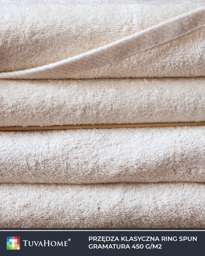 Niebielone Ręczniki Natural Krem 450 g/m2 dla alergika do rąk 50x100 cm, kąpielowy 70x140 cm i ogromny plażowy 100x200 cm