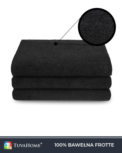 Zestaw 3 szt. Czarnych ręczników bawełnianych frotte 70x140 cm