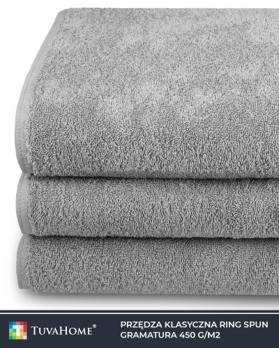 Zestaw 3 szt. Ręczników SPA szare frotte 100x200 cm
