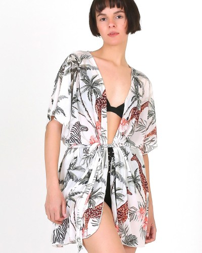 Lekkie przewiewne Kimono plażowe Tunika Pareo One Size Tropical
