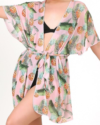 Lekkie przewiewne Kimono plażowe Tunika Pareo One Size Pineapple