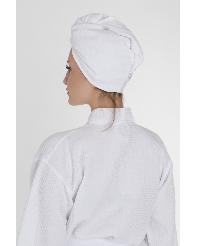 Turban ręcznik do włosów z guziczkiem biały