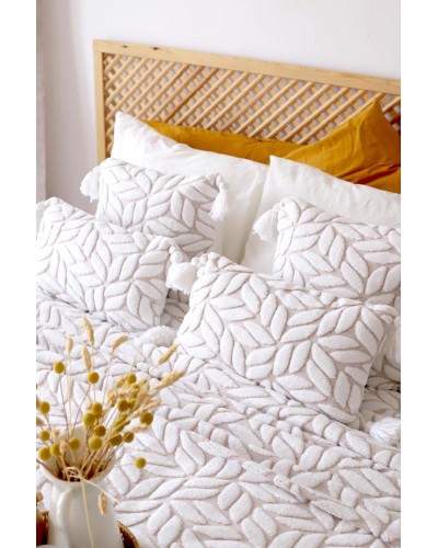Duża Narzuta na łóżko 230x240 cm w stylu BOHO z 4 ozdobnymi Poszewkami w kolorze Beż